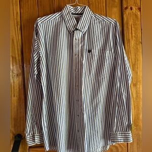 Cinch Blue and White Striped Casual Button-Down Shirt long sleeve. Thick